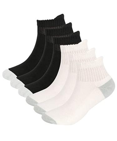 BampooPanPa 6 Pairs Bamboo Diabetic Ankle Socks with Seamless Toe and Non-Binding Top Cushioned Sole for Women&Men 3 Black/3 White 9-11