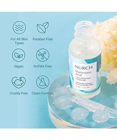 NURCH Hyaluronic Acid Serum with Vitamin B5 & Snow Mushroom - Anti-Aging Moisturizer for Dry Skin (1oz) - Buy Online on GoSupps.com