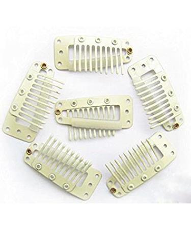 AKOAK 20 Pcs/Lot 3.6cm 10-teeth Beige Metal Snap Comb Wig Clips with Rubber for Hair Extension