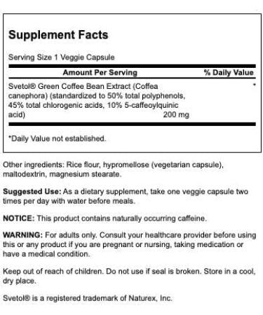 Swanson Svetol Green Coffee Bean Extract 200mg - 60 Veg Capsules - Buy Online on GoSupps.com