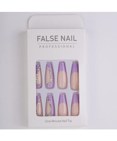 Buy Xerling Bling Rhinestones Press-on Nails - Purple Full Cover French Coffin False Nails for Women | 24Pcs Long Crystal Nails with Charms (Pattern E) - Fast International Shipping - Buy Online on GoSupps.com