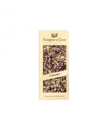 Dark chocolate bar mix 5 seeds 90g - Comptoir du Cacao