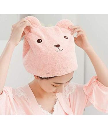 WOIWO Super Soft Microfiber Bath Towel Hat - Quick Drying Cute Cartoon Pattern Ultra Absorbent Hair Towel - Pink - Buy Online on GoSupps.com