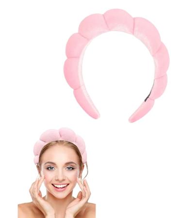 COMYX Sponge Spa Headband for Women/Girls  Makeup and Skincare Bubble Headband  Puffy Trendy Headband for Washing Face  Makeup Removal  Shower  Skincare (Pink)