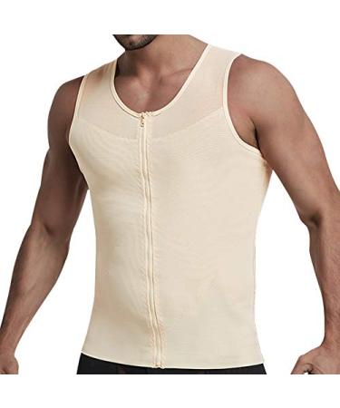 GSKS Compression Shirts for Men Body Shaper Slimming Shirts Shapewear with Zipper Style A--nude Large