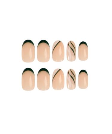 MISUD Press on Nails Short Oval Fake Nails Round Green French Tip Acrylic Nails Glossy Glue on Nails White Swirl Designs False Nails 24 pcs 01-D - Buy Online on GoSupps.com