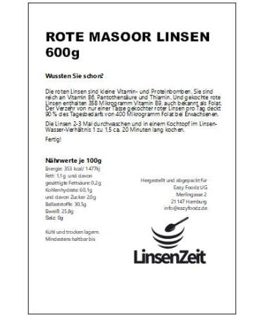 LinsenZeit Red Masoor Lentils 600g - Vegan Protein Source | Premium Quality Red Lentils | No Additives - Buy Online on GoSupps.com
