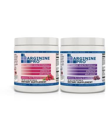 L-ARGININE PRO 2-Pack Grape and Raspberry Jars (60 Servings) That are Great Tasting! | Blood Flow | Pre-Workout Drink | with Vitamins C B6 B12 K & More