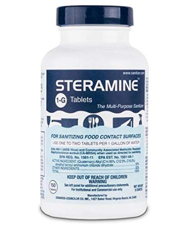 1 X Steramine Quaternary Sanitizing Tablets - 150 Sanitizer Tablets per bottle by Steramine