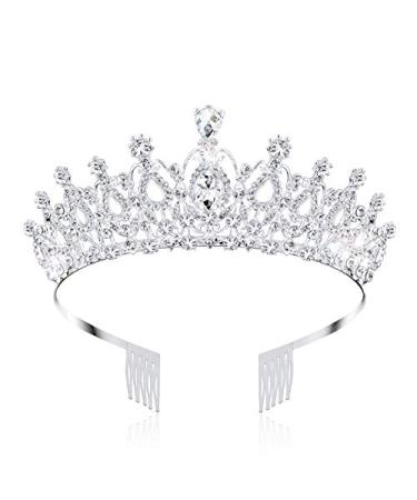 AOPRIE 1980s Tiaras and Crowns for Women Silver Princess Tiara for Little Girls Crystal Crowns and Tiaras Hair Accessories for Wedding Prom Bridal Birthday Party Halloween Costume Christmas Gifts