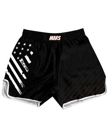 O2TEE American Flag Muay Thai Shorts Combat Fight MMA Boxer Boxing Trunks White Line Flag 3X-Large