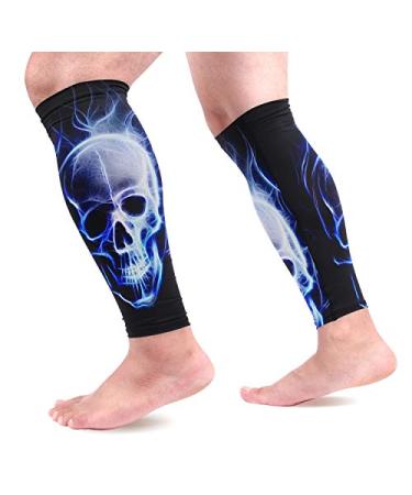 visesunny Night Skull Pattern Calf Compression Sleeves Leg Compression Socks for Calves Running Men Women Youth Best for Shin Splint Muscle Pain (1 Pair)