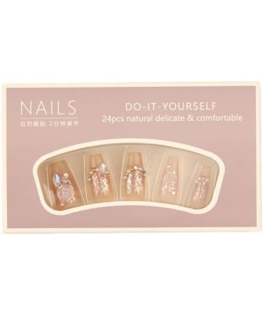24Pcs/Set Press On Nails Long Iced Camellia Diamond False Nails Acrylic Fake Nails Full Cover Nails Tips Artificial Finger Manicure Press on nails for Women and Girls - Buy Online on GoSupps.com