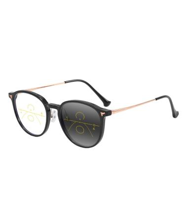EFLAL Multifocal Progressive Men and Women Rivet TR90 Lightweight UV400 Transition Photochromic Reading Glass +1.0 +3.0 Black Gold 2.75 x