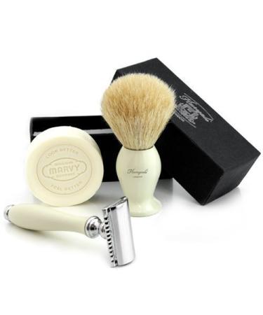 Classic Gentleman Shaving Set Pure Grade White Badger Hair Shaving Brush & Classic DE Safety Razor & Shaving Soap