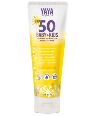 YAYA ORGANICS Baby + Kids Mineral Sunscreen Lotion, SPF 50, Reef-Friendly, Non-Nano Zinc Oxide, Water-Resistant, Hypoallergenic, Pure + Gentle for delicate skin, 3 oz