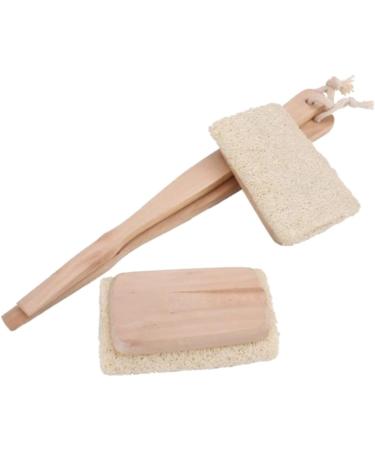 Cabilock Bath Sponge - 2pcs Natural Wooden Spa Back Scrubber with Loofah Brushes - Buy Online on GoSupps.com