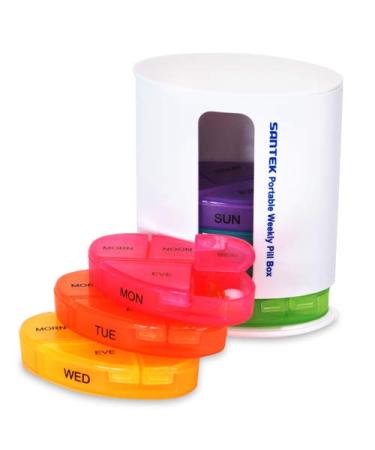 Weekly Pill Organizer 4-Times-A-Day Detachable Pill Case Large Compartments Medication Reminder Portable for Vitamins Fish Oil Compartments Supplements- Tower Style