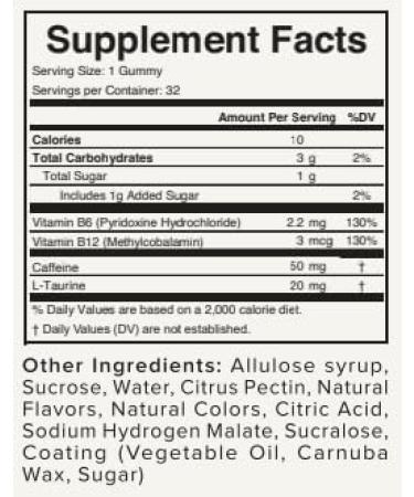 Extra Strength Strawberry Caffeine Energy Gummies | 50mg Caffeine & B-Vitamins | Vegan & Gluten Free 32 Pieces - Buy Online on GoSupps.com