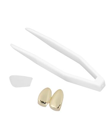 Brass plating braces fashionable metal double tooth decoration jewelry for Halloween hip-hop street party (gold)