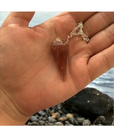 Pandiui23 Natural Strawberry Quartz Pendulum - Hexagonal Vintage Crystal for Chakra Reiki and Meditation - International Shipping Available - Buy Online on GoSupps.com