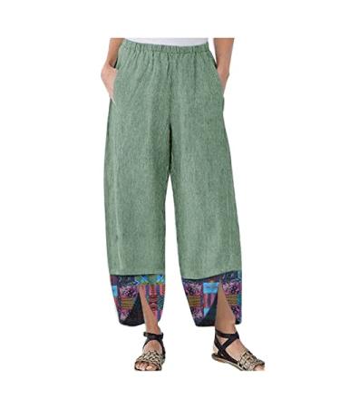 Apendorf Linen Pants for Women Dressy Casual Summer Trousers Cotton Linen Elastic Waist Beach Pants Loose Wide Leg Slacks 2-green Medium