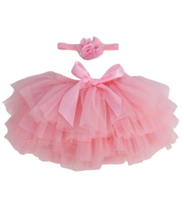 PythJooh Newborn Baby Girl Tutu Bloomers Skirt Headband Set Toddler Ruffle Pettiskirt with Nappy Cover Photo Props Set for 0-2Years 1-2 Years Pink