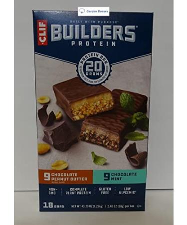 Clif Builders Protein 18 Bars Box: 9 Chocolate Mint & 9 Chocolate Peanut Butter 43.20oz 1.22kg