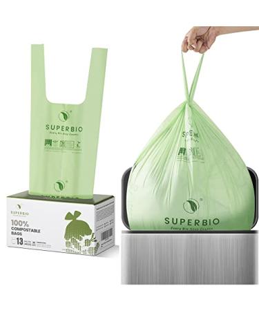 SUPERBIO 13 Gallon Compostable Handle Tie Tall Kitchen Garbage Bags, Heavy Duty Food Scrap Trash Bags Certified by BPI Meeting ASTM D6400 Standards, Eco-Friendly and Convenient, 30 Count 30 Count (Pack of 1)