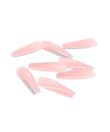 Brishow Pink Artificial Nails - Long French Glitter Press-On Ballerina Acrylic Nails - 24 Premium Stick-On Fake Nails for Women & Girls - Buy Online on GoSupps.com