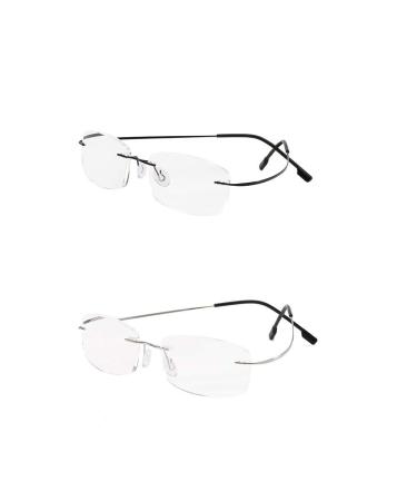 Rimless reading glasses super light titanium reading aid for women and men black silver +3.0