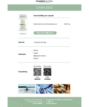 GABA 600 120 V-CAPS PHARMANUTRICS //NATUURLIJKE NEUROTRANSMITTER- ANGST- STRESS- ZENUWSTELSEL//VOEDINGSSUPPLEMENT//MADE IN BELGIUM - Buy Online on GoSupps.com