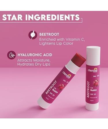 Clen_sta Beetroot Lip Balm with Hyaluronic Acid SPF 30 - Hydrate & Lighten Dark Lips for Men & Women - 5g - Buy Online on GoSupps.com