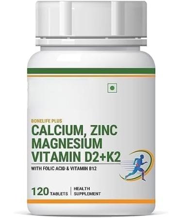 Calcium Magnesium Zinc Vitamin D K2 Folic Acid & B12 Vegetarian Tablets Bone & Joint Support Supplement | Calcium Supplement for Women Men - 120 Tablets (Pack of 1) - Buy Online on GoSupps.com