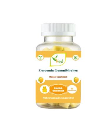 VED curcumin rubber bons with mango taste and black pepper vegetarian-vegan dietary supplements for men and women-60 chewing items for 30 days