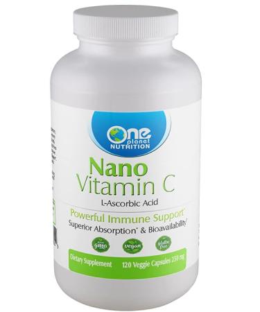 One Planet Nutrition Nano Vitamin C 250 mg Capsules (120 Count) - Nano Particle Size Ascorbic Acid from Lime Extract for Max Absorption - Supports Immune Health & Collagen Production - Non GMO Vegan