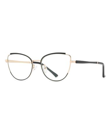 SERONI Metal Cat Eye Frame Blue Light Blocking Glasses for Women Men Anti UV Ray Computer Reading Glasses for Women Men Glod-black 53 Millimeters