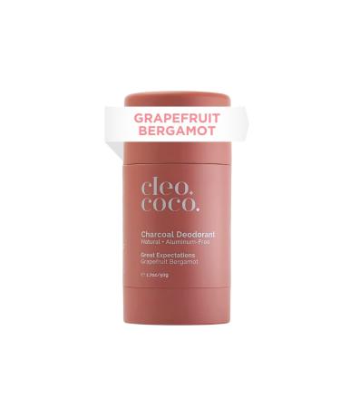 Cleo+Coco Natural Deodorant for Women & Men Aluminum Free with Coconut Oil Activated Charcoal for 24-Hour Odor Protection Made in USA - Great Expectations Grapefruit Bergamot 2.5oz