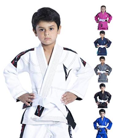 Vector Sports Brazilian BJJ Gi Jiu Jitsu Gi for Child Kids Gi Uniform Durable Pant & Jacket 100% Cotton with Free Belt White K2