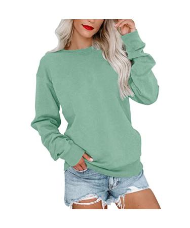 NKSUDET Womens Casual Long Sleeve Sweatshirt Crew Neck Color Block/Solid Cute Pullover Relaxed Fit Tops Lightweight Loose Green-3 X-Large