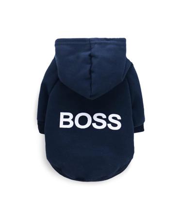 LtuzPet Dog Hoodie with Boss Print Soft Fleece Warm Dog Jacket Blue Small