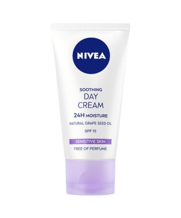 NIVEA Sensitive Day Cream (50 ml) Face Cream and Moisturiser with SPF 15 for Sensitive Skin Summer Skin Care Essentials Sensitive Moisturising Cream - Buy Online on GoSupps.com