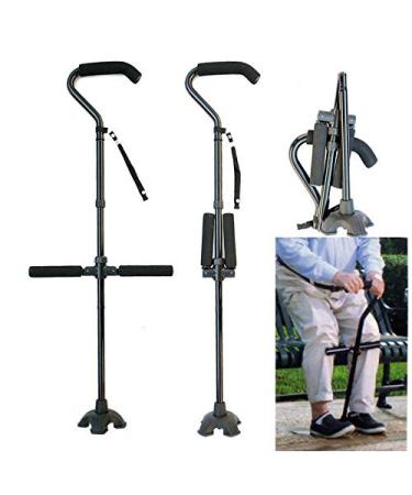 Swan Neck Walking Cane Offset Walking Sticks Double Handle to Help Get up Height Adjustable Collapsible Crutch Mobility Aid for Elderly Men and Women