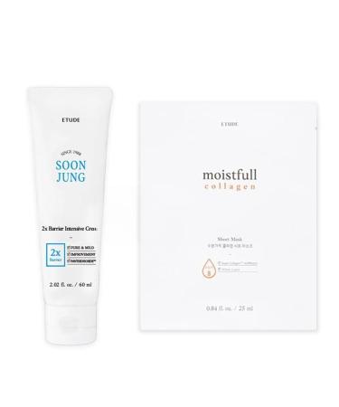 ETUDE SoonJung 2x Barrier Intensive Cream Rich Moisture (2.02 fl oz) + Moistfull Collagen Sheet Mask (5pcs SET)