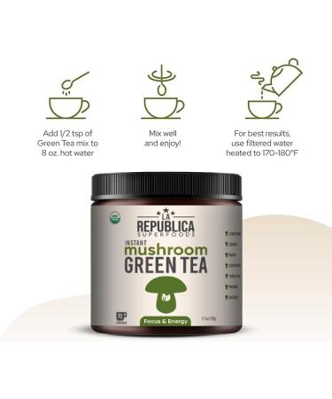 La Republica Instant Green Tea with Reishi Chaga Lion's Mane Cordyceps Turkey Tail Maitake for Focus (70 Servings) - Buy Online on GoSupps.com