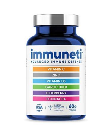 ImmunetiNutrition Advanced Immune Defense 6-in-1 Powerful Blend of Vitamin C Vitamin D3 Zinc Elderberries Garlic Bulb Echinacea - Supports Overall Health Provides Vital Nutrients & Antioxidants