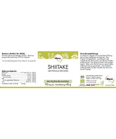 MycoVital Organic Shiitake Mushroom Powder Capsules - 93 Vegan 450mg - German Cultivation 100% Pure & Additive-Free - Buy Online on GoSupps.com