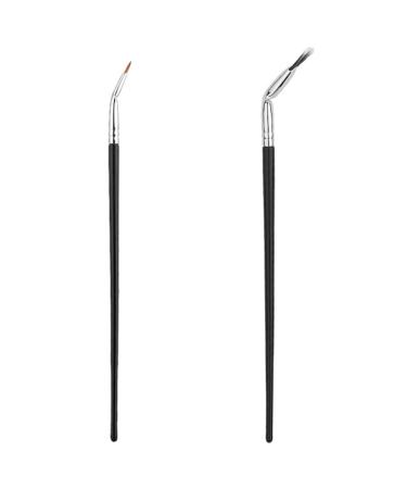 2PCS Eyelash Brush& Angled Eyeliner Brush Double Layer Fiber Folding Angle Scalloped Lash Brush Portable Lash Fan Brush with Smooth Long Handle for Travel