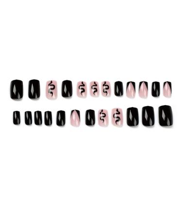 24 PCS Black Snake Pattern Medium Press on Nails with Glue - Hypotenuse French Tip False Nails for Women - Square Stick on Artificial Acrylic Nails - Buy Online on GoSupps.com