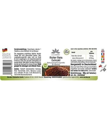 Red Rice Extract Capsules - High Dose 2.95mg Monacolin K - Vegan 60 Tablets | Herbadirekt by Warnke - German Pharmacy Quality - Buy Online on GoSupps.com